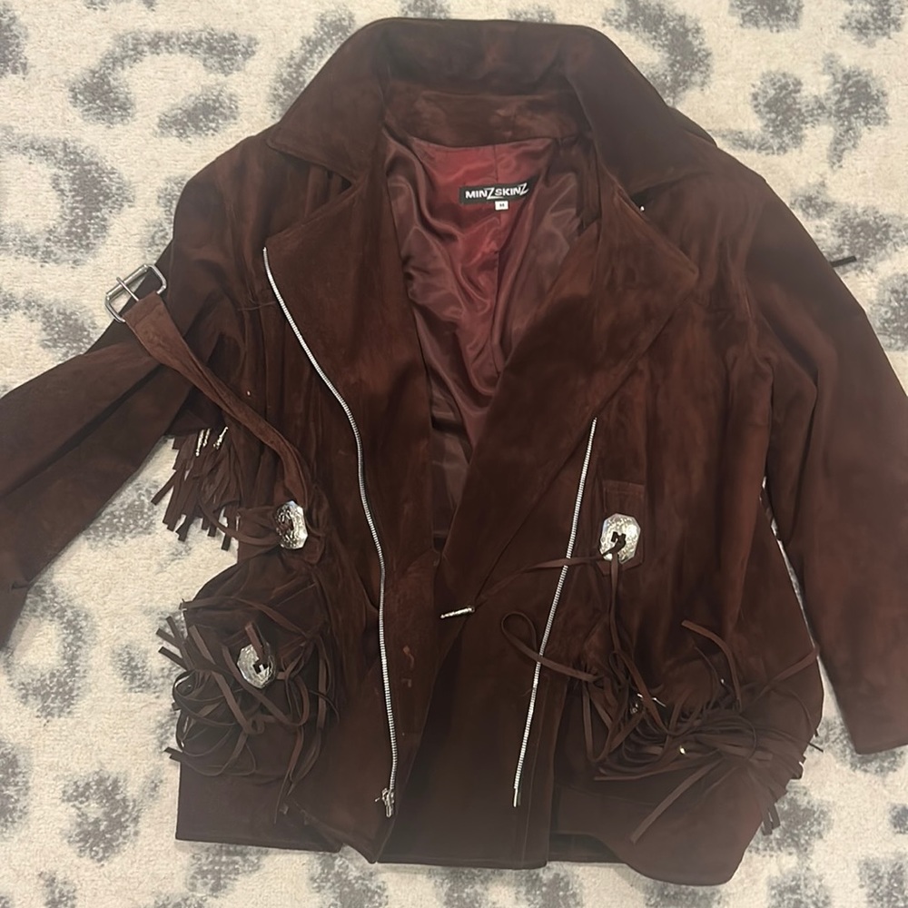 Mins Skinz Fringe Dark Brown Leather Blazer